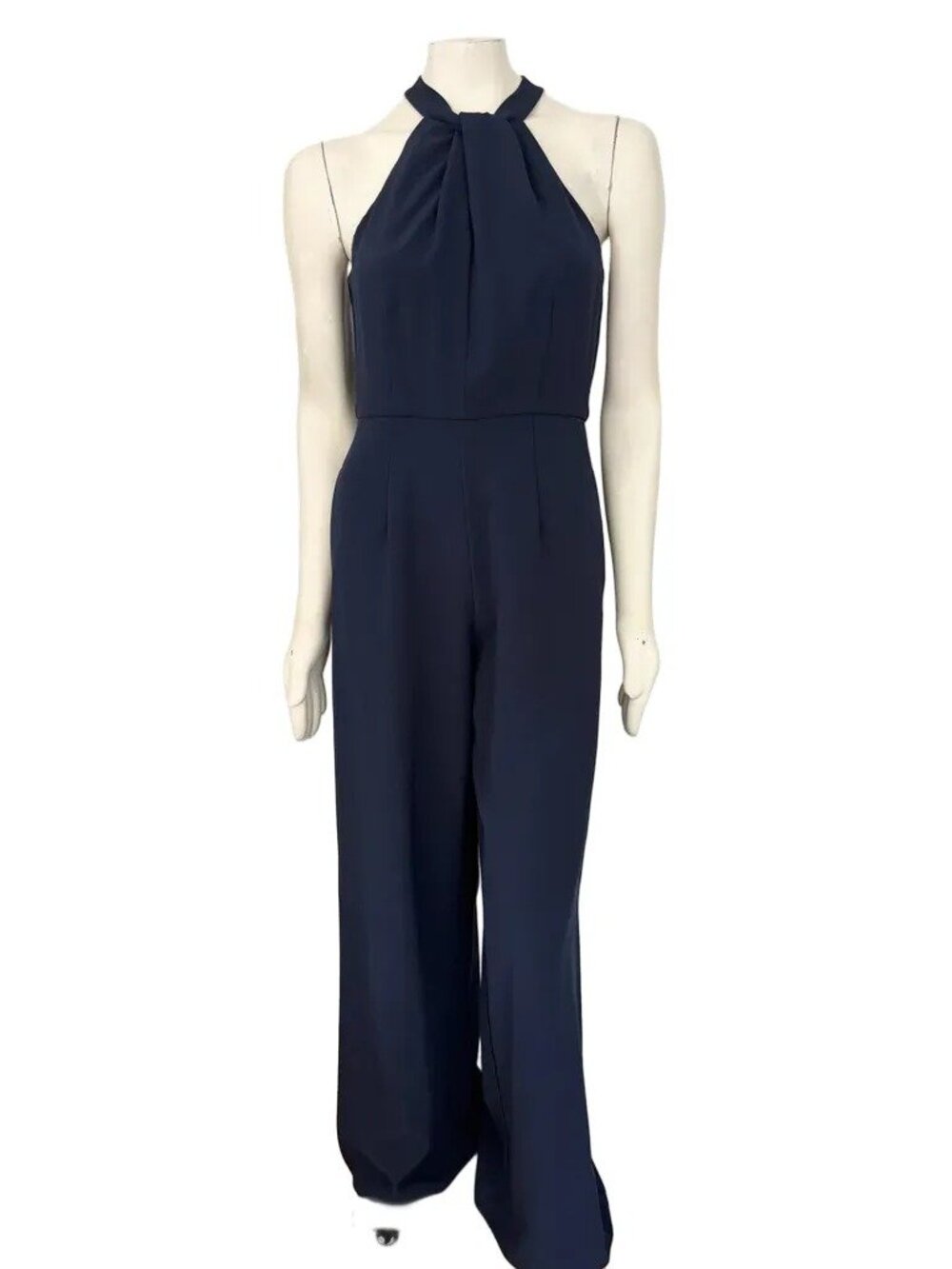 NEW JULIA JORDAN Twist Front Halter Wide Leg Jumpsuit Navy Blue SZ 6